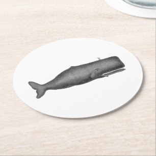 Dessous De Verre Rond Dessin de baleine vintage du XIXe siècle N