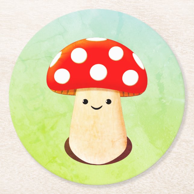 Dessous De Verre Rond Dessin de champignons mignons (Devant)