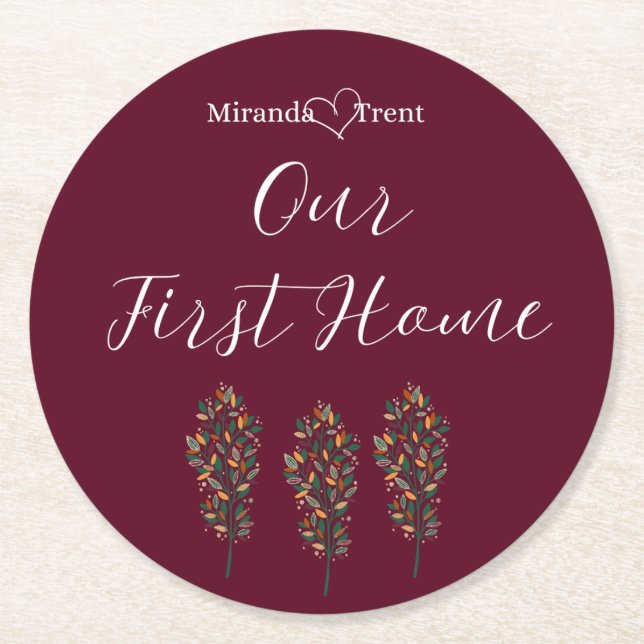 Dessous De Verre Rond Dessous de verre Burgundy First Home (Devant)