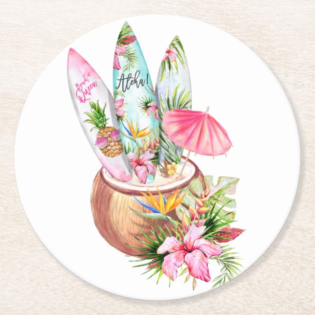 Dessous De Verre Rond dessous de verre de surf d'Aloha (Devant)