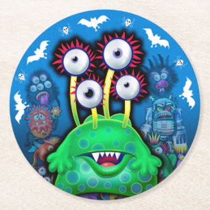 Dessous De Verre Rond Dessous de verre d'Halloween Monster Personnalisé.