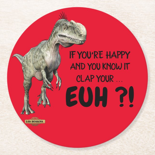 Dessous De Verre Rond dessous de verre "dinosaure heureux" (Devant)
