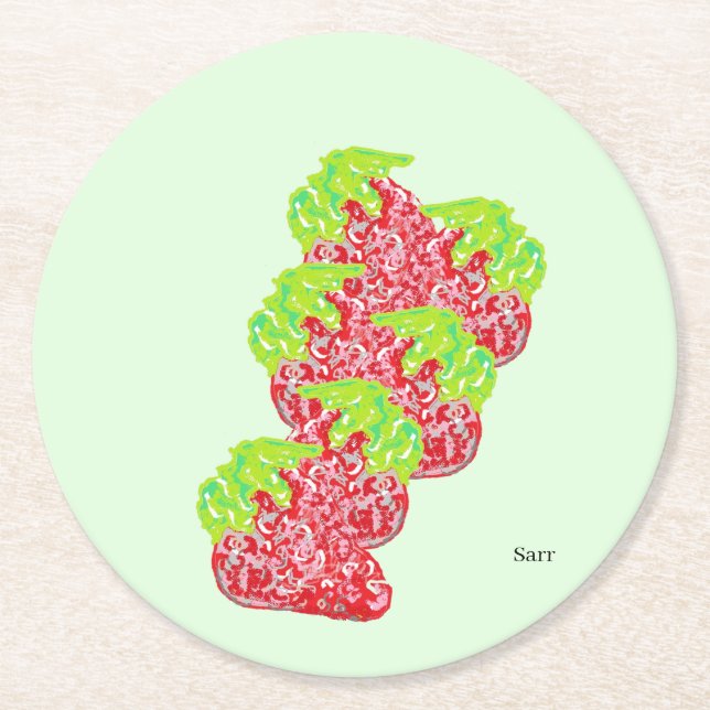 Dessous De Verre Rond Dessous de verre en papier : Fraises (Devant)