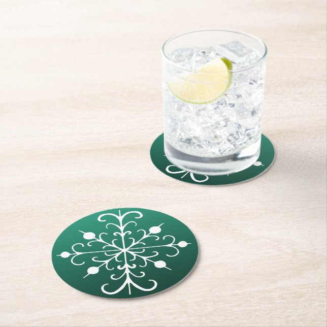 Dessous De Verre Rond Dessous de verre Green Snowflake (En situation)