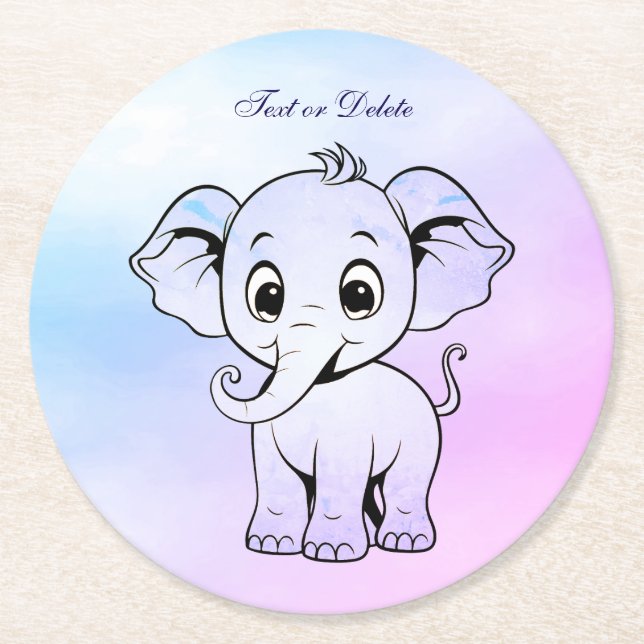 Dessous De Verre Rond Dessous de verre papier Eléphant mignon (Devant)