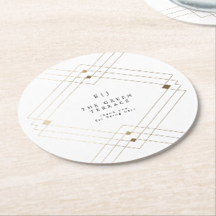 Dessous De Verre Rond Diamant Or Blanc Géométrique Mariage Gatsby