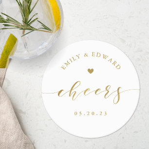 Dessous De Verre Rond Dîner de répétition de mariage à calligraphie doré
