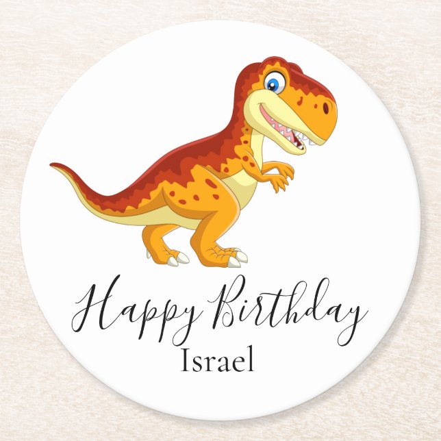 Dessous De Verre Rond dinosaure or anniversaire (Devant)