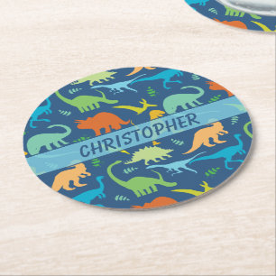 Dessous De Verre Rond Dinosaures colorés personnalisés