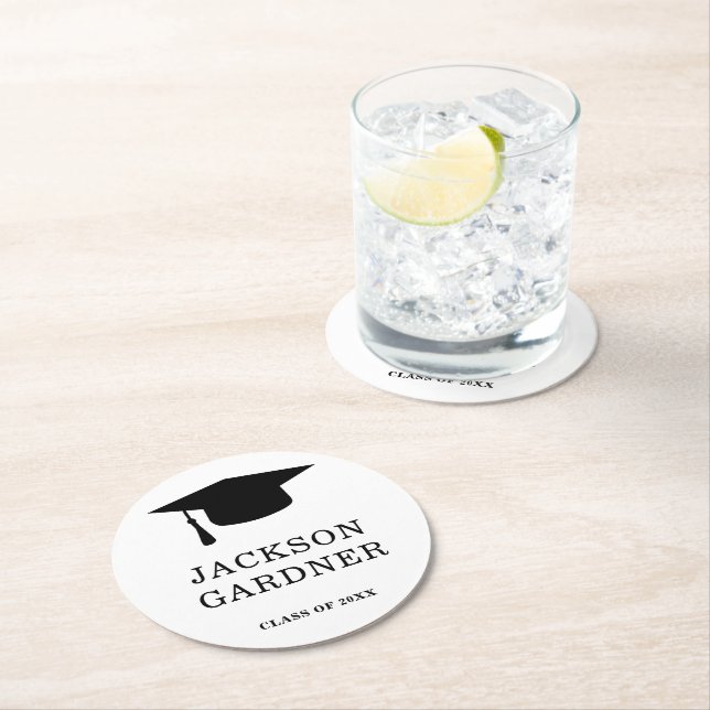 Dessous De Verre Rond Diplôme simple de la Commission de mortier noir et (En situation)