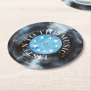 Dessous De Verre Rond Disque de musique Aqua Blue Black