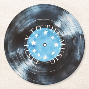 Dessous De Verre Rond Disque de musique Aqua Blue Black