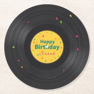 Dessous De Verre Rond Disque vinyle personnalisé Joyeux Anniversaire