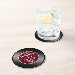 Dessous De Verre Rond Disque Vinyle Rétro Rouge Vin Mariage Économisez l