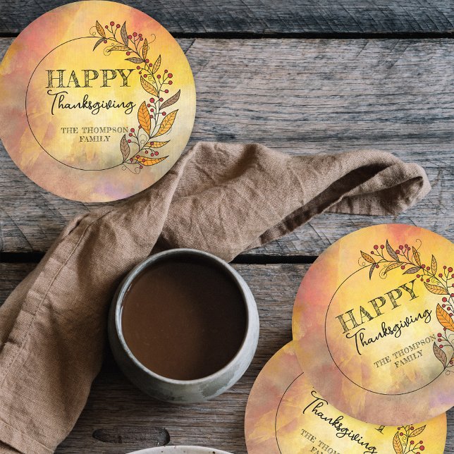 Dessous De Verre Rond DoodFeuilles & Berries Thanksgiving Wreath (Créateur téléchargé)