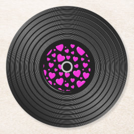 Dessous De Verre Rond Dossier de vinyle des coeurs