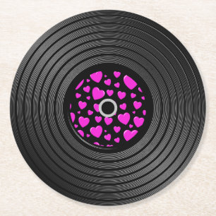Dessous De Verre Rond Dossier de vinyle des coeurs