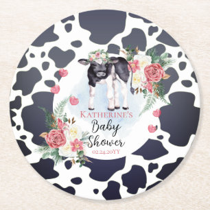 Dessous De Verre Rond Douce Fête de Naissance Fille Vache Sacrée Fleurs