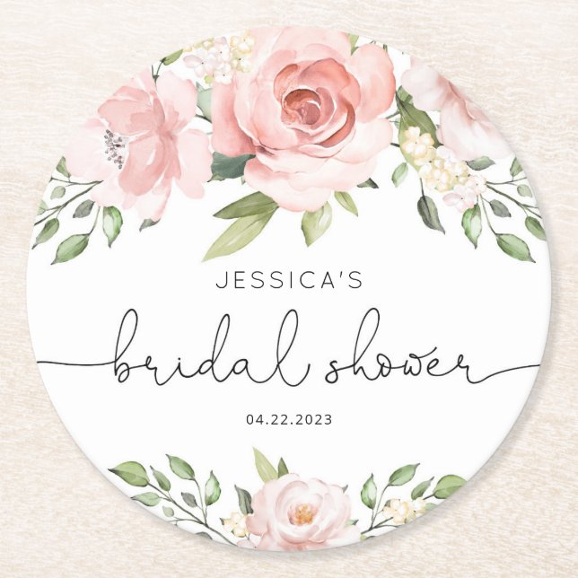 Dessous De Verre Rond Douche nuptiale à fleurs roses (Devant)
