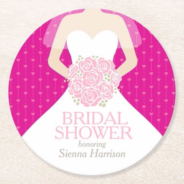 Dessous De Verre Rond Douche nuptiale rose chaud robe blanche dessous de (Devant)