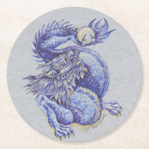 Dessous De Verre Rond Dragon bleu
