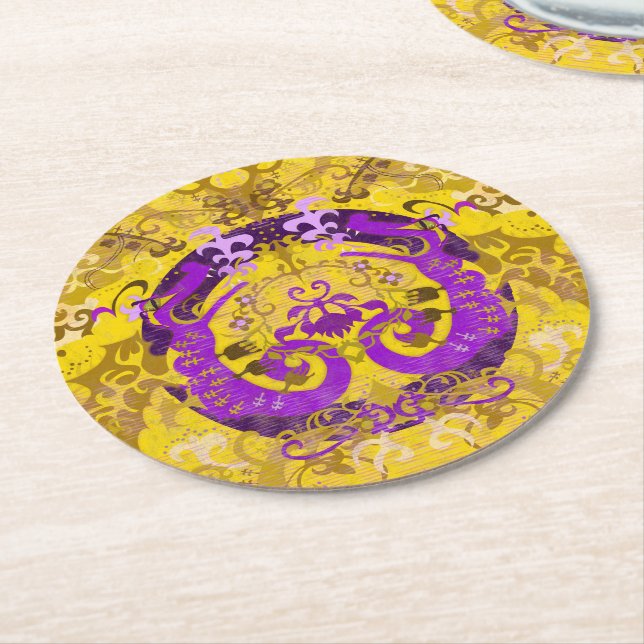Dessous De Verre Rond Dragon Damask (Incliné)