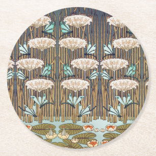 Dessous De Verre Rond Dragonflies Water Lilies Marais Art Nouveau