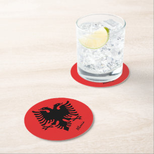Dessous De Verre Rond drapeau albanais & mariage Albanie, fête /sports