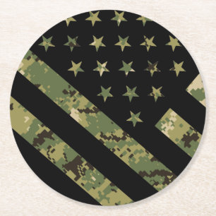 Dessous De Verre Rond Drapeau américain du Camouflage numérique milita