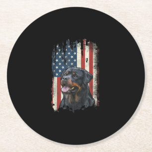 Dessous De Verre Rond drapeau américain rottweiler amoureux des chiens 