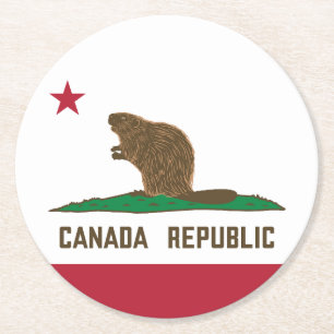 Dessous De Verre Rond Drapeau Beaver Canada Republic California