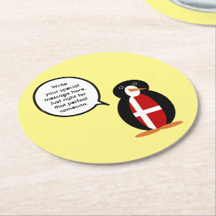 Dessous De Verre Rond Drapeau Danois Ms. Pingouin Personnalisé