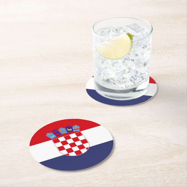 Dessous De Verre Rond Drapeau de Croatie (En situation)