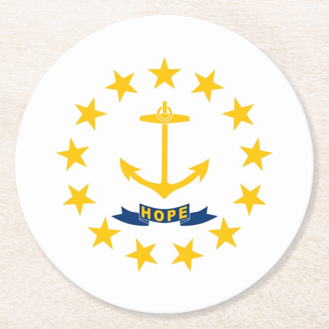 Dessous De Verre Rond Drapeau de l'État de Rhode Island (Devant)