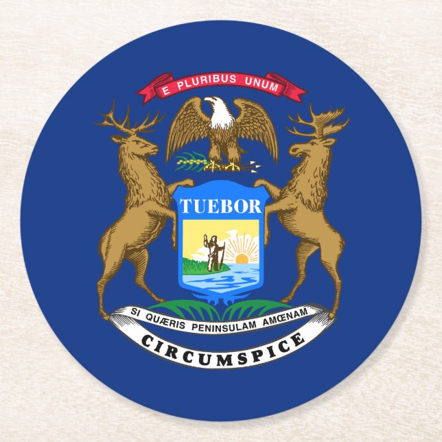 Dessous De Verre Rond Drapeau de l'État du Michigan (Devant)