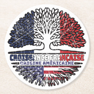 Dessous De Verre Rond Drapeau des racines d'arbre américain France