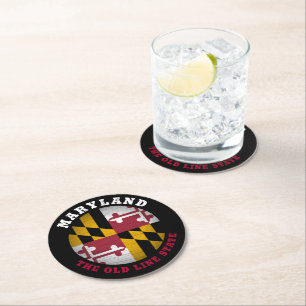 DESSOUS DE VERRE ROND DRAPEAU D'ÉTAT DE LA VIEILLE LIGNE DE MARYLAND