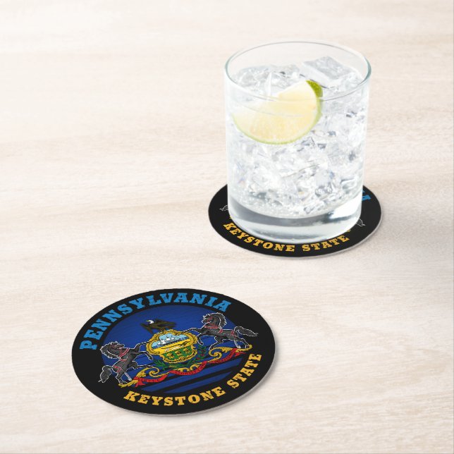 DESSOUS DE VERRE ROND DRAPEAU D'ÉTAT DE PENNSYLVANIA KEYSTONE (En situation)