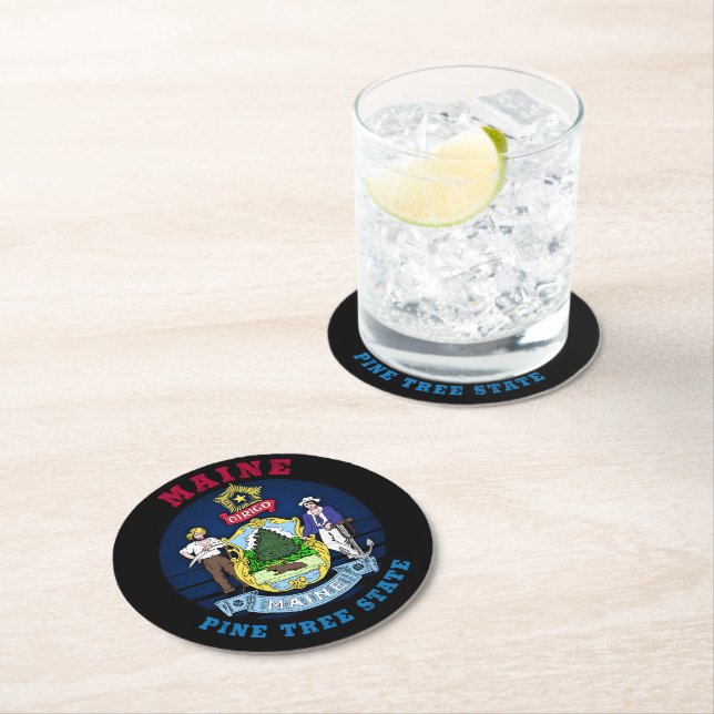 DESSOUS DE VERRE ROND DRAPEAU D'ÉTAT DE PINE MAINE (En situation)