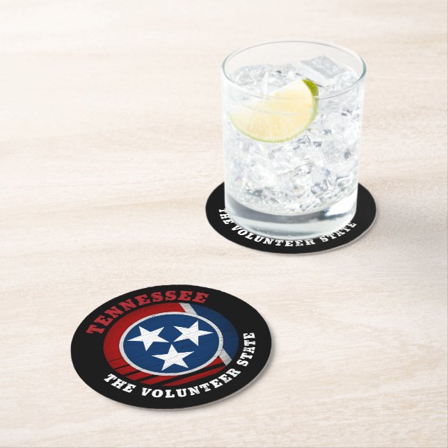 DESSOUS DE VERRE ROND DRAPEAU D'ÉTAT DE VOLONTAIRE TENNESSEE (En situation)