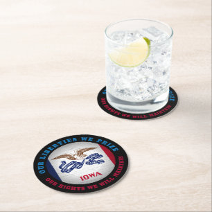 DESSOUS DE VERRE ROND DRAPEAU D'ÉTAT IOWA HAWKEYE