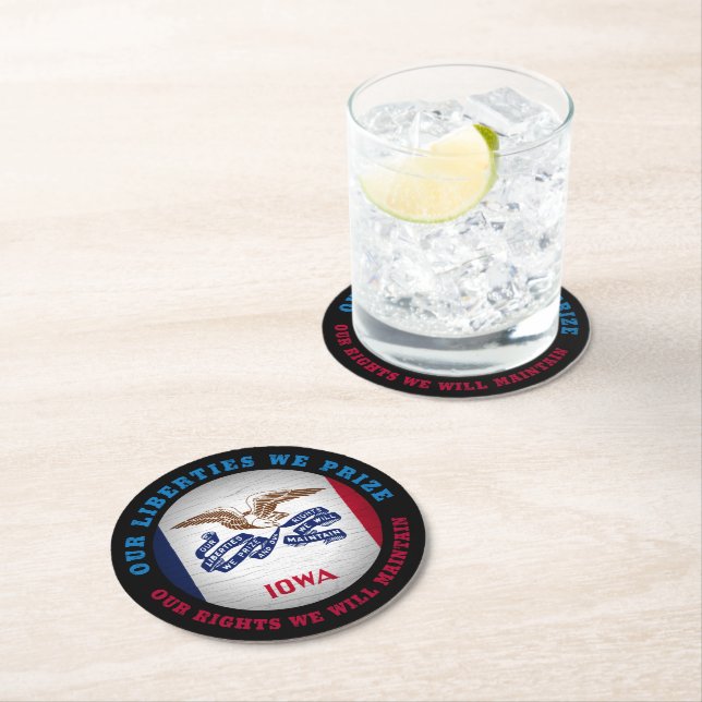 DESSOUS DE VERRE ROND DRAPEAU D'ÉTAT IOWA HAWKEYE (En situation)