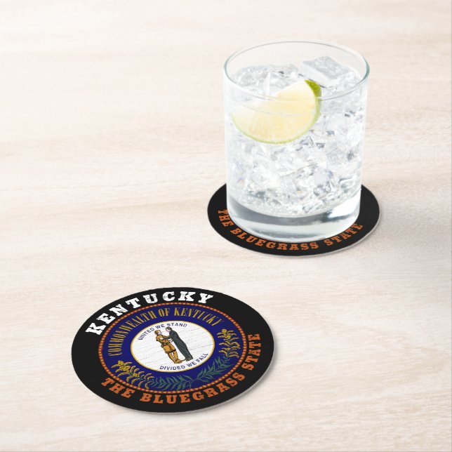 DESSOUS DE VERRE ROND DRAPEAU D'ÉTAT KENTUCKY BLUEGRASS (En situation)