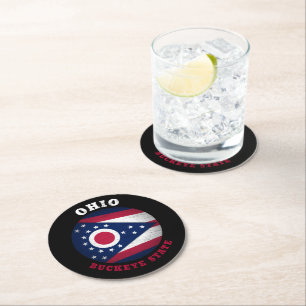 DESSOUS DE VERRE ROND DRAPEAU D'ÉTAT OHIO BUCKEYE