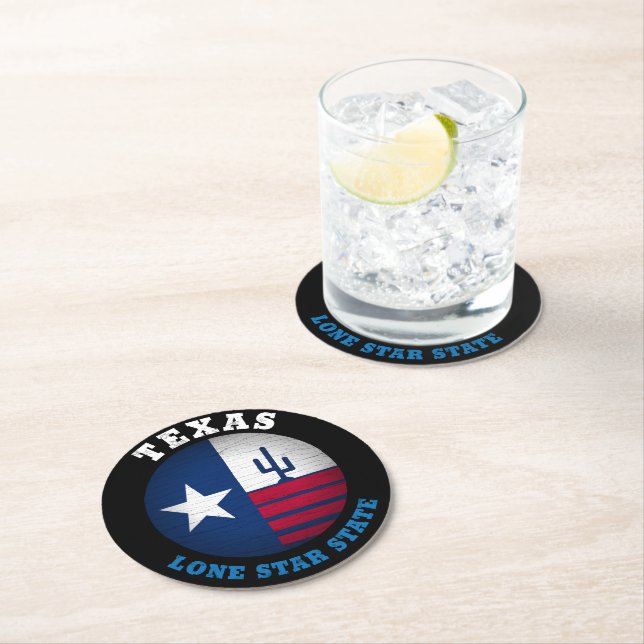 DESSOUS DE VERRE ROND DRAPEAU D'ÉTAT TEXAS LONE STAR (En situation)