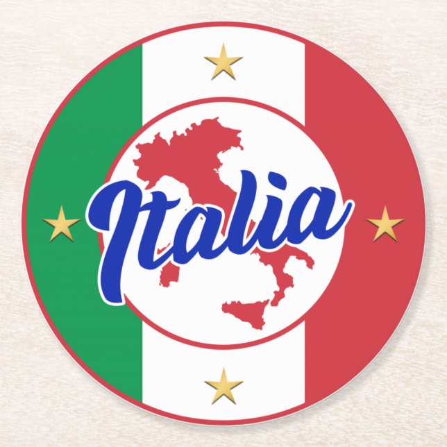 Dessous De Verre Rond Drapeau et carte Italia (Devant)