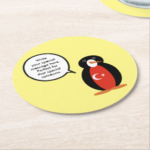 Dessous De Verre Rond Drapeau Turc Ms. Penguin Personnalisé Parlant