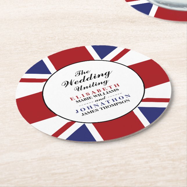 Dessous De Verre Rond Drapeau Union Jack Mariage britannique (Incliné)