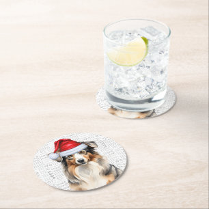 Dessous De Verre Rond Drôle chien berger australien Noël