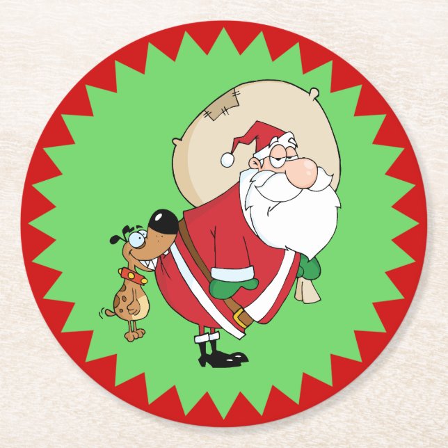 Dessous De Verre Rond Drôle Chien Biting Père Noël Noël (Devant)